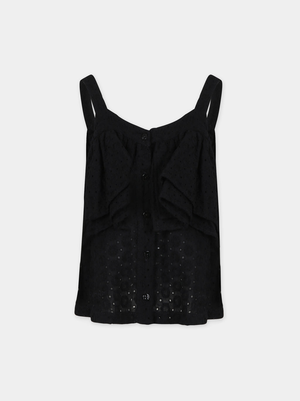 Black top for girl with broderie anglaise